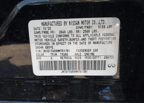 2021 Infiniti Q50 Pure Awd z USA, uszkodzony, nr VIN JN1EV7AR6MM751781